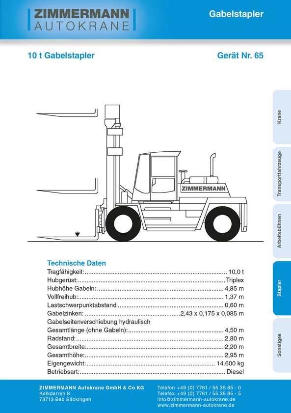 10,0 t Gabelstapler (Gerät Nr. 65)