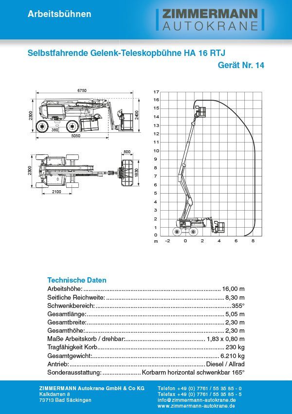 Selbstfahrende Gelenk-Teleskopbühne HA 16 RTJ (Gerät Nr. 14)